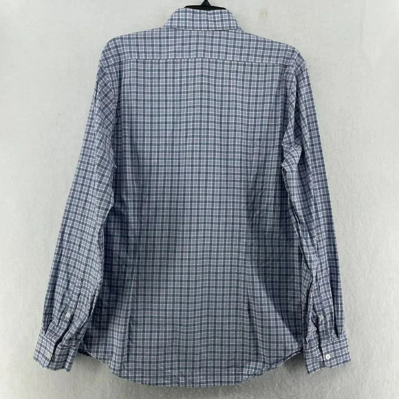 Express Button-Up Shirt Men's Sz L Purple Slim Fit Plaid Collared Curve Hem - Picture 2 of 12